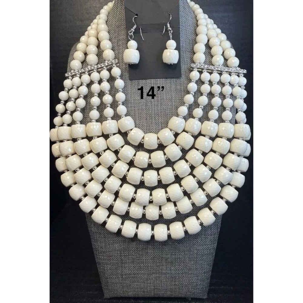 64. Vintage Multi-Strand Bead Bib Necklace Set